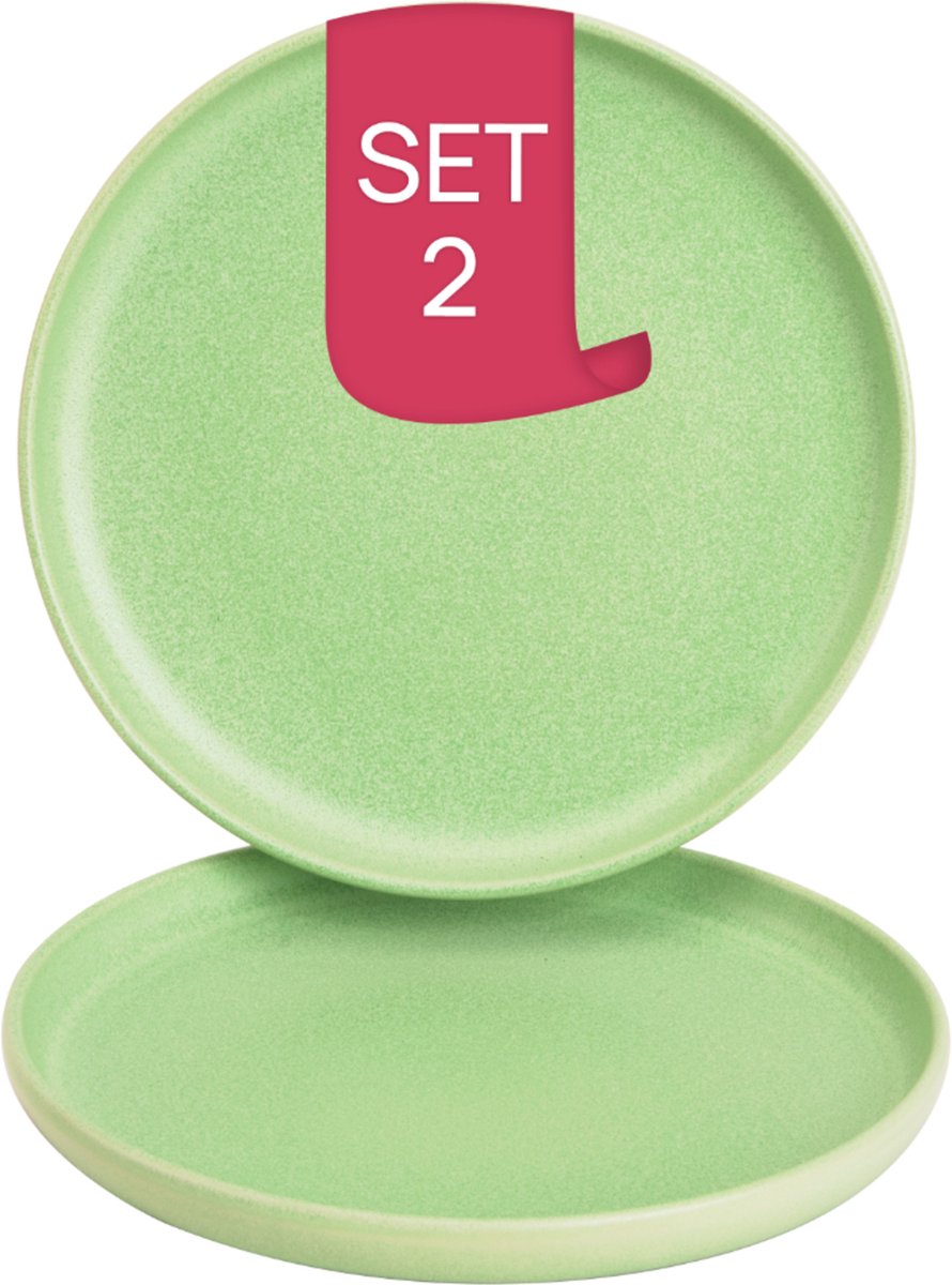 James Cooke - Bliss - Bord - 2 stuks - ø 22 cm - Groen - Stoneware - Bordenset
