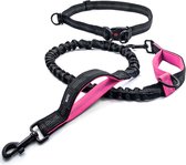 Laisse pour chien BOTC - Laisse de course pour chien - jusqu'à 170 cm - Laisse de course avec ceinture réfléchissante et Distributeur de sacs à déjections canines - Zwart/ Rouge