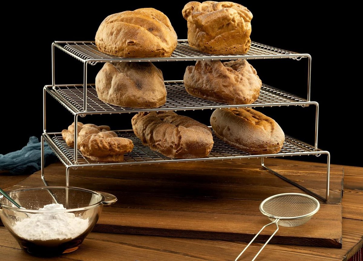 LANEJOY 3-Tier stapelbare koelrekken voor koken en bakken roestvrij staaldraad koelrek Oven & vaatwasmachinebestendig (16 * 11 * 3 inch