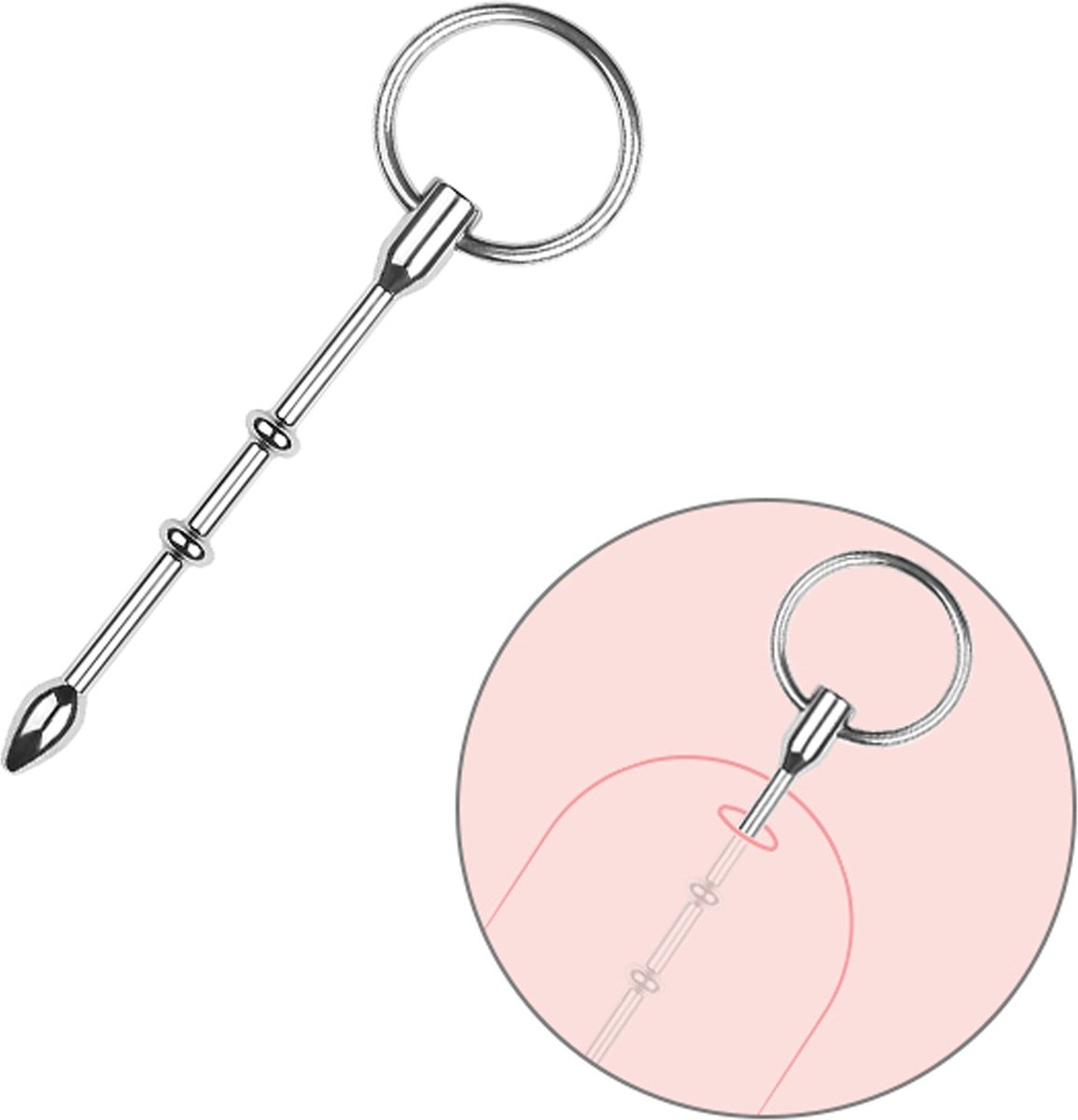 Goedkoopste Fixxx - Catheter Penis Plug met 3 Kralen en Ring - RVS - Zilver