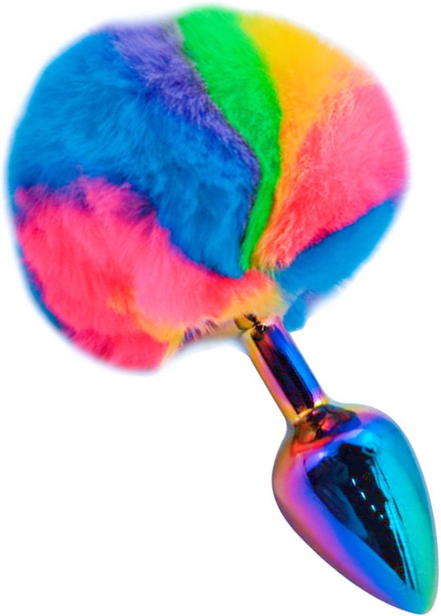 Fixxx - Bunny Tail Buttplug - Lengte 71 mm - Diameter 78 mm - Rainbow