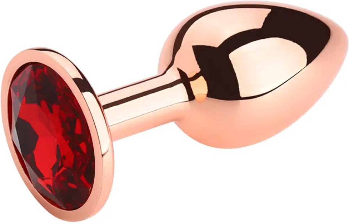 PLGZ - Rosebud Metalen Buttplug - Rosé Goud - Rode Siersteen - Verkrijgbaar in 3 maten Large