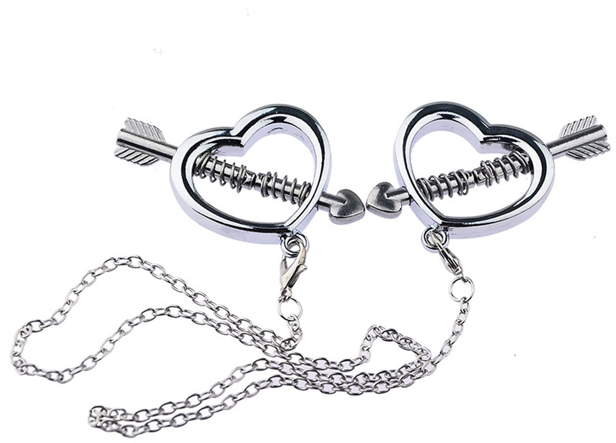 Fixxx - Metalen Hartvormige Tepelklemmen met Ketting - 2 stuks