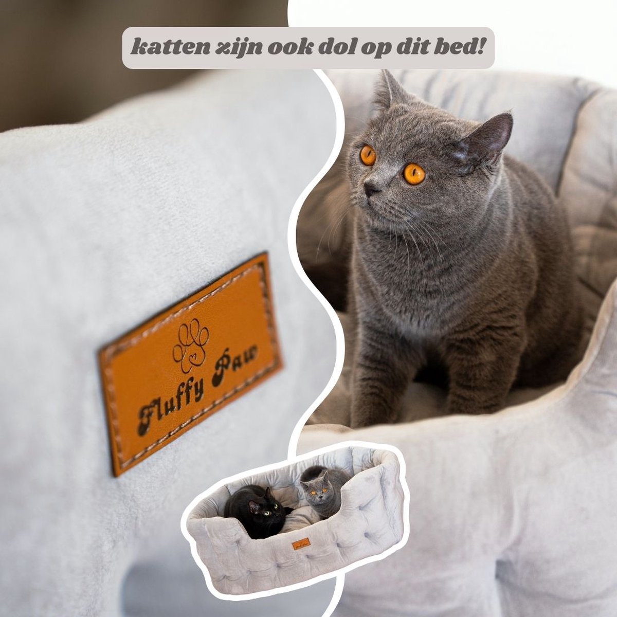 Fluffy Paw - Groot Luxe Hondenbed - Wasbaar - Hondenkussen - Gewatteerd Hondenmand - Hondensofa - Kattenbed - Hondenmanden - 75 x 65 cm - velvet grijs thumbnail 6