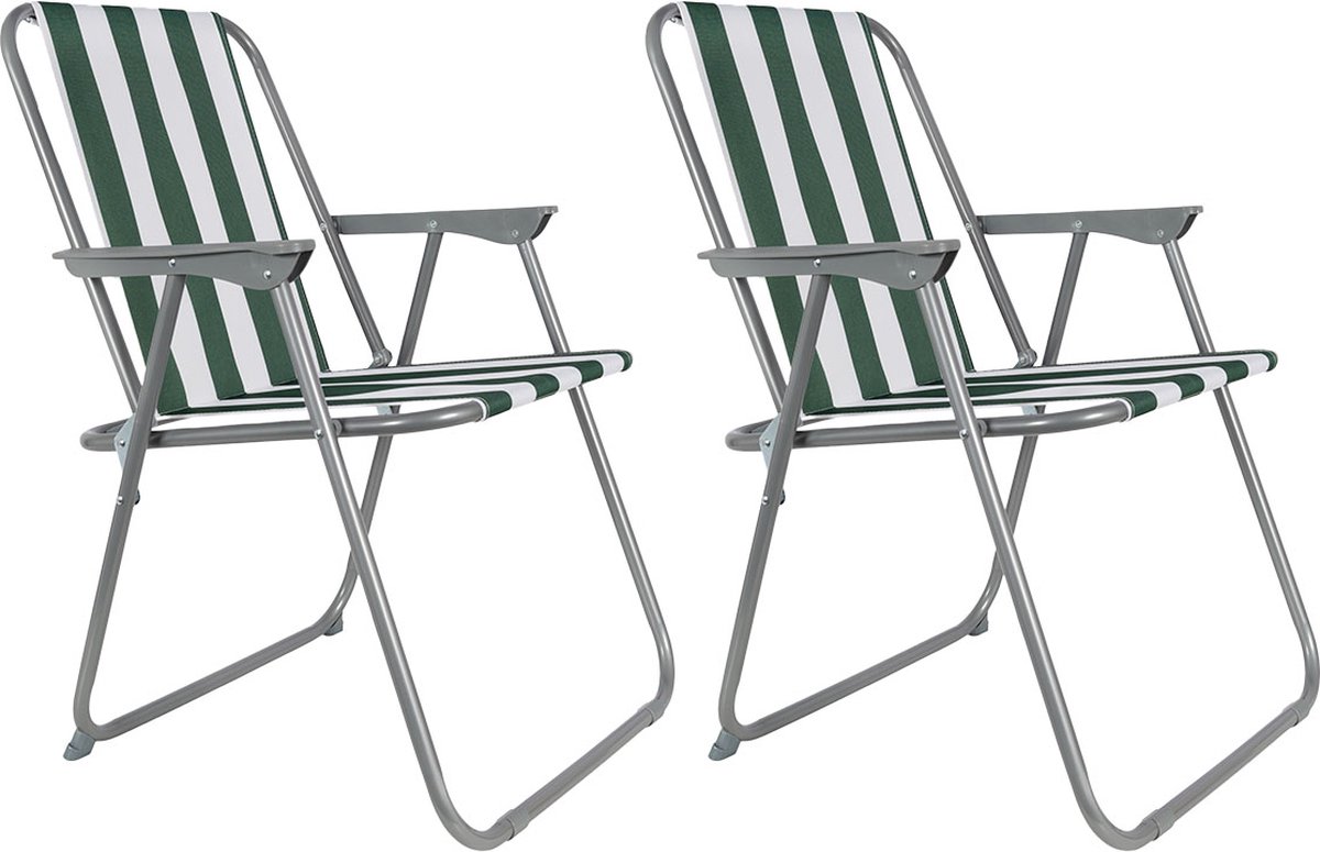 EASTWALL Klapstoel - 2 Stuks - 52 x 47 x 75 cm (BxDxH) - Campingklapstoel - Opvouwbare Campingstoel - Vouwstoel - Waterafstotende Hoes - Lichtgewicht - Groen/wit