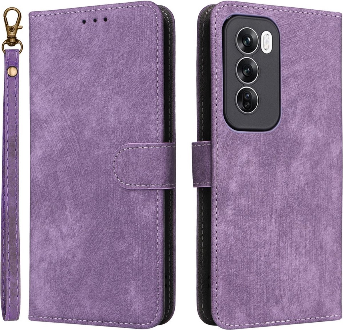 Coverup Hoesje - Geschikt voor OPPO Reno12 Pro Hoesje - Coverup Book Case met Koord - Paars