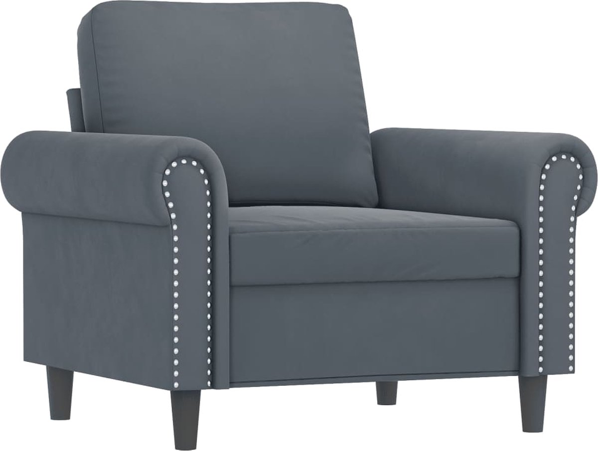 vidaXL Fauteuil - met - voetenbank - 60 - cm - fluweel - donkergrijs
