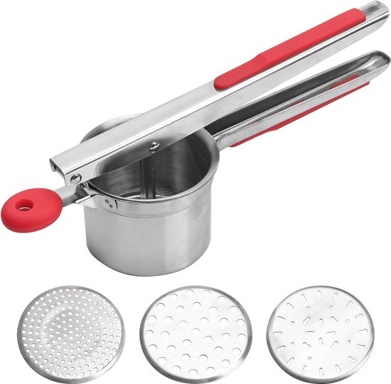 UPTALY 2 stks roestvrij staal aardappelstamper met lange handgreep (30cm x 8cm), professionele zware aardappelen stamper, rvs aardappelpers, Lang handvat aardappelpuree, Groot pureeknijper