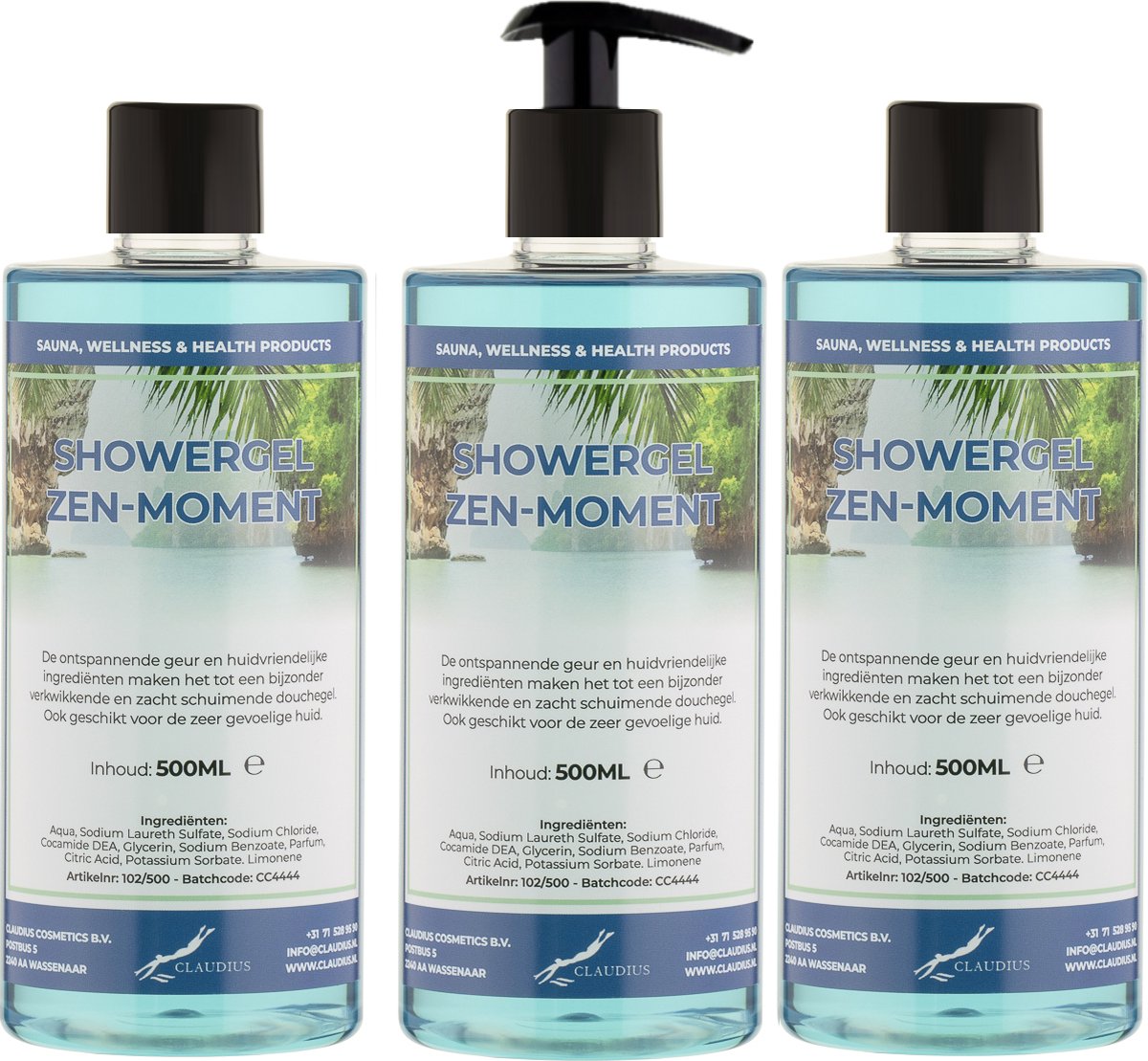 Goedkoopste Douchegel Zen Moment 500 ml - set van 3 stuks - met gratis pomp - Showergel