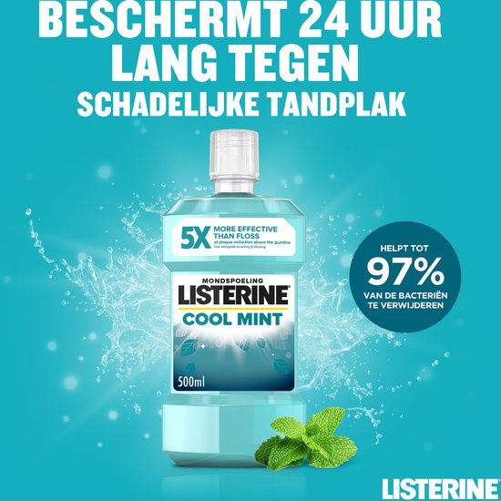 Listerine Cool Mint mondwater - verfrissende mondwaterspoeling voor bestrijding van schadelijke bacteriën voor gezond tandvlees - 3x500ml