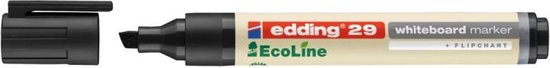 Een zwarte edding 29 whiteboard marker Ecoline met dop.