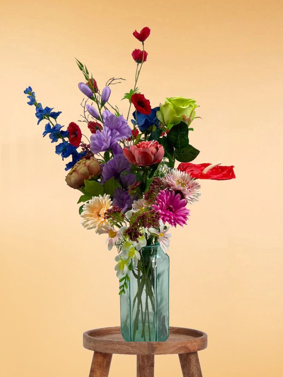 Foto: Zijden boeket 70 80 cm hoog 17 stelen doe het zelf boeket diy alle kunstbloemen los geleverd lente multi color exclusief vaas plukboeket veldboeket kunstbloemen nep bloemen nepbloemen kunstplanten