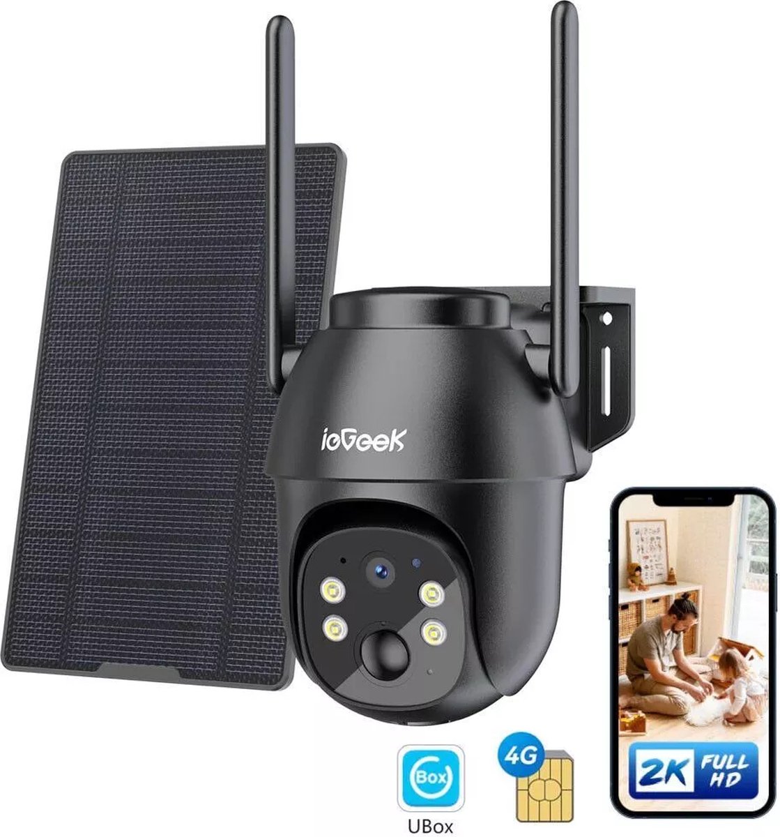 ieGeek 4G Cellular Beveiligingscamera Buiten 2K, PTZ LTE Bewakingscamera Buiten Draadloos Zonder WIFI, IP Security Camera Buiten Solar 15000mAh Batterij Oplaadbare, Zonnepaneel, PIR Detectie, zwart