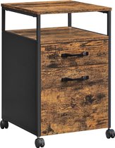 Vintage Industriële Ladenkast op Wieltjes - Houten Kantoorkast met 2 Lades voor Opslag - Robuust Metalen Frame