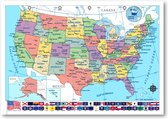 Carte USA - poster - états - drapeaux - villes - New York - Floride - USA - Vernis UV - pédagogique - Grand - 70 x 100 cm