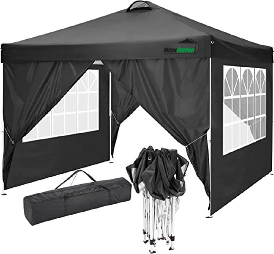 MaxxGarden Easy-up Partytent 3x3 m - Zijwanden - Incl. Verzwaringszakken - Opvouwbaar Frame - Waterdicht - Weerbestendig - Draagtas - Donkergrijs