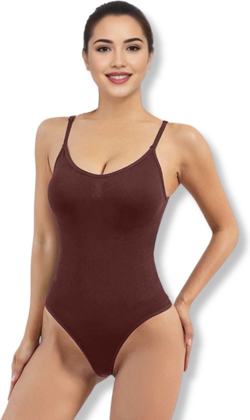 Corrigerende Body dames - Bruin - Maat L - Naadloos - corrigerende bodysuit - onzichtbare body - Bodysuit zonder beugel - corrigerend ondergoed dames - corrigerende string - shapewear