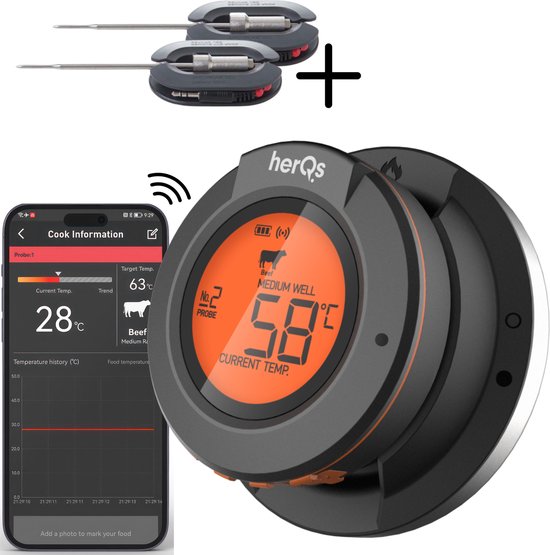 herQs – Vlees Thermometer Draadloos – Bluetooth – App