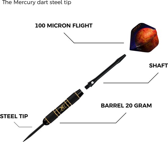 KOTO Mercury Brass Darts Set, 20 Gram Steeltip Dartpijl Van Messing, Professionele Stalen Punt DartSet Met 6 Pijlen en 6 Aluminium Shafts, Geschenkverpackung van KOTO — afbeelding 5