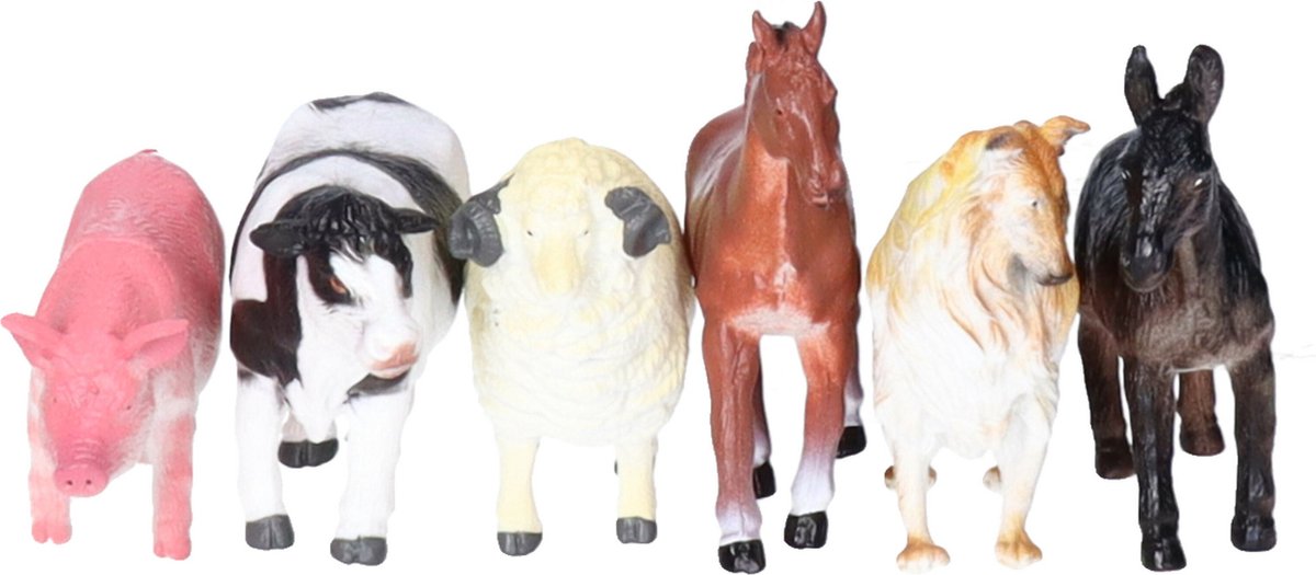 Speelgoed boerderij dieren speelfiguren - set 6x stuks - kunststof - tussen 8-10 cm - mix van dieren