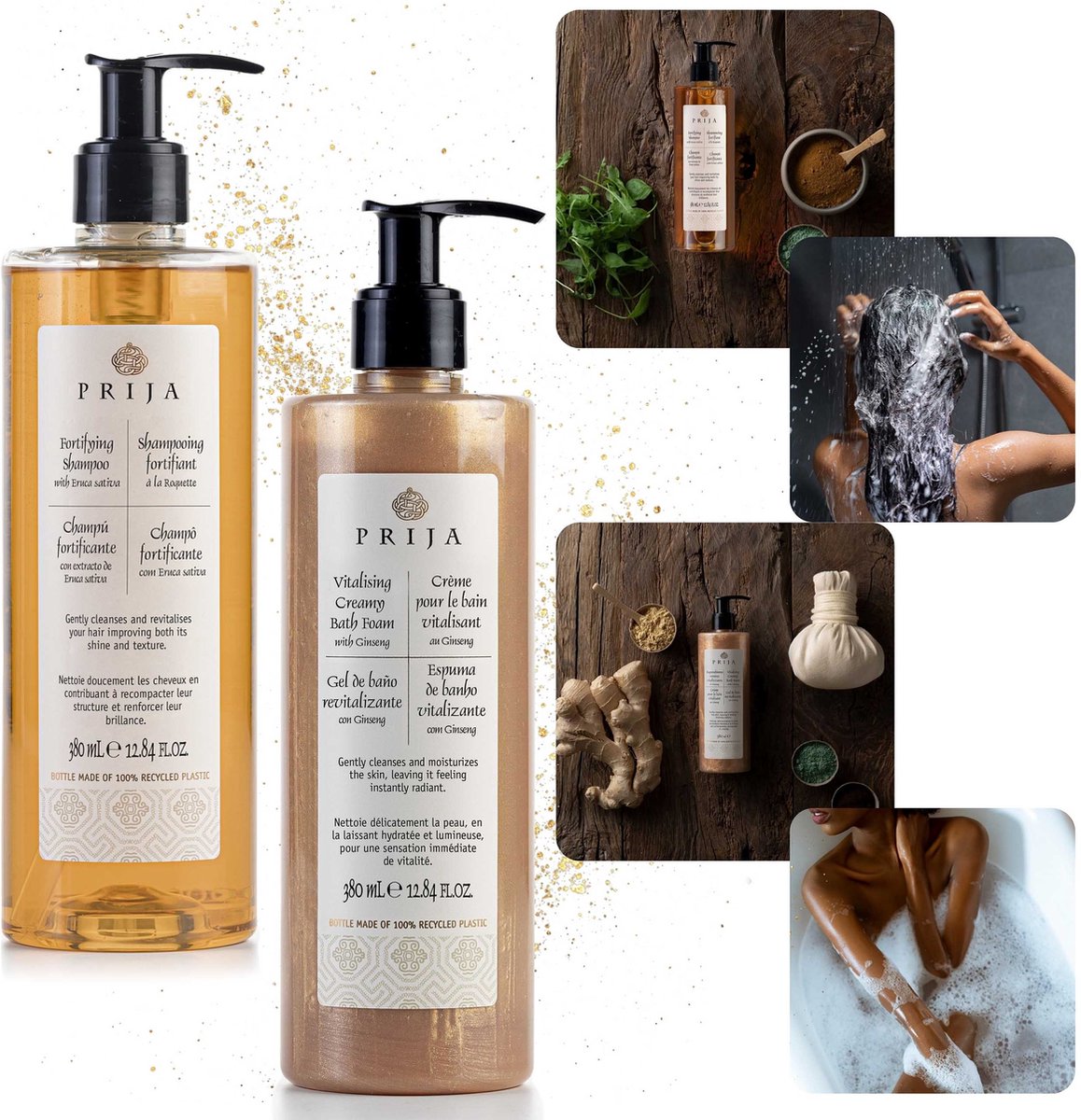 PRIJA Cosmeticaset: haarshampoo met rucola + badlotion met gouddeeltjes 2x380ml