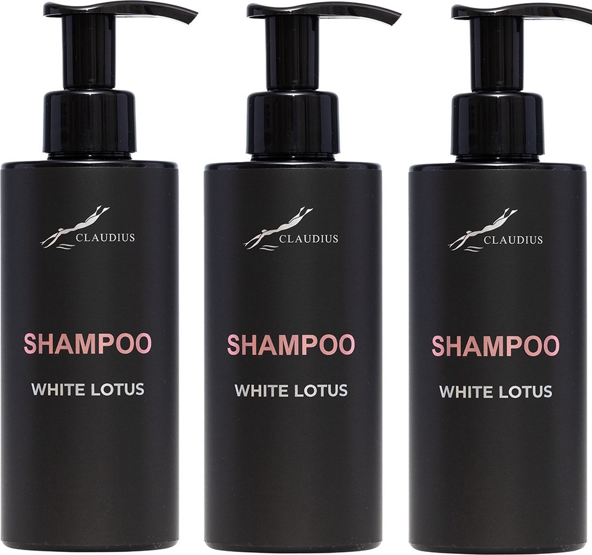 Shampoo White Lotus 300 ml - met pomp - zwarte fles - set van 3 stuks - voordeelverpakking - haarverzorging