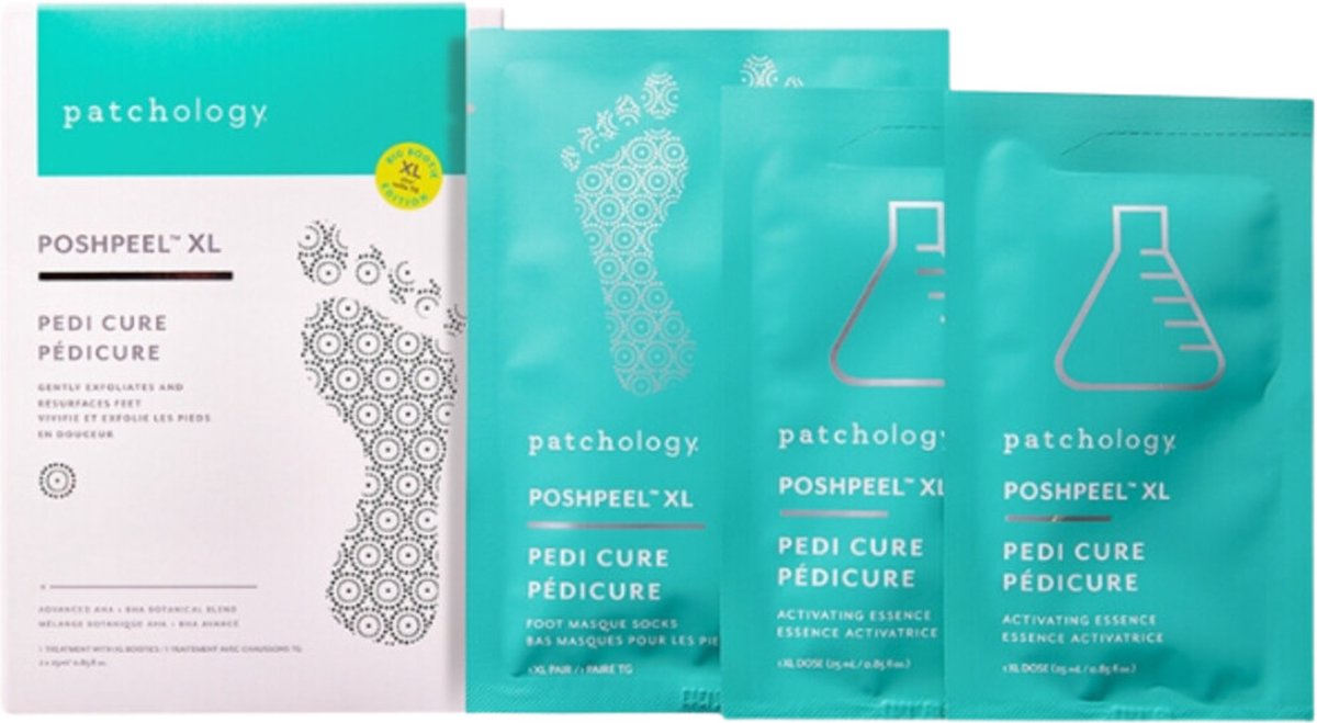 Patchology PoshPeel PediCure XL – Intensief Voetmasker Voor Zachte, Egaal Gladde Voeten – Exfoliërende Peeling Socks Voor Eeltverwijdering – Eén Behandeling – XL Formaat – Zelfzorg Voor Mooie Zomer- En Zachte Wintervoeten – Unisex Voetverzorging