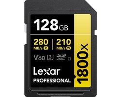 Lexar SD Pro Gold Series UHS-II 1800x 128GB (2-pack) - Lezen 270MB/s, Schrijven 180MB/s - V60 Lexar SD Pro Gold Series UHS-II 1800x 128GB (2-pack) - Lezen 270MB/s, Schrijven 180MB/s - V60