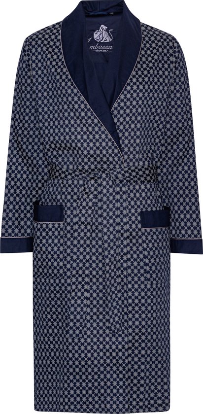 Ambassador 1867 Kamerjas - Luxe Dunne Katoenen Ochtendjas - Model Megeve - Kleur Donkerblauw - Maat Medium