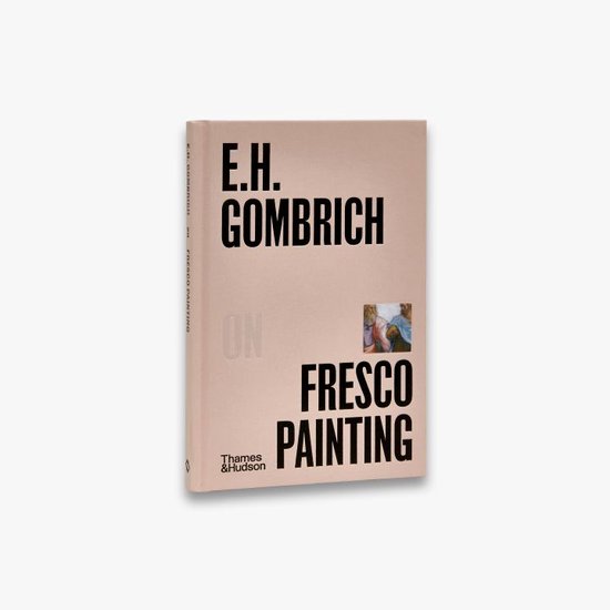 Boek 'E.H. Gombrich On Fresco Painting' met een lichtroze omslag en zwarte tekst. Een klein detail van een schilderij is zichtbaar.
