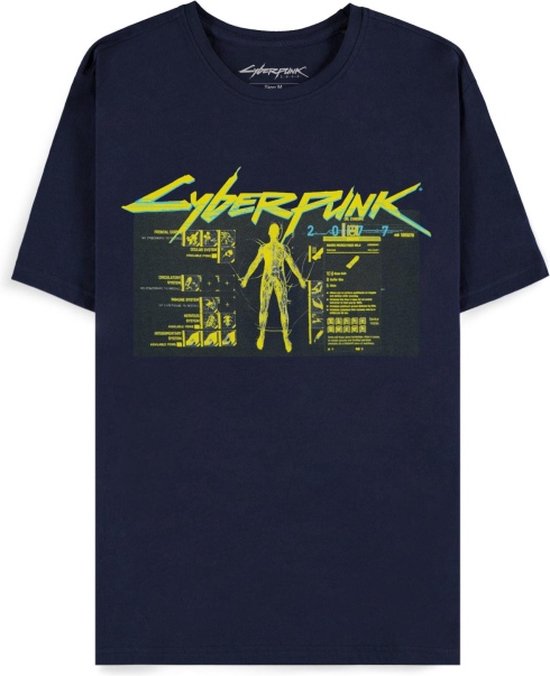 Cyberpunk 2077 - Vitruvian Man Heren T-shirt - marineblauw - XXL