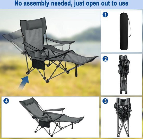Relax FIELD Campingstoelen 200KG Set van 2, Extra Grote Klapstoel Visstoel met Hoge Rugleuning en Bekerhouder, voor Tuin, Picknick, Strand