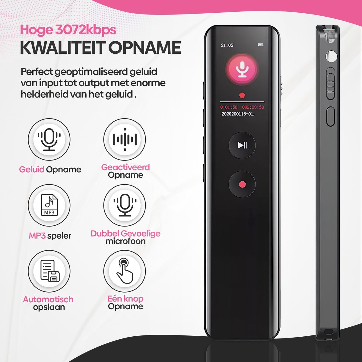 BPgoods® Digitale Voice Recorder met Ruisonderdrukking 16GB - afbeelding 2