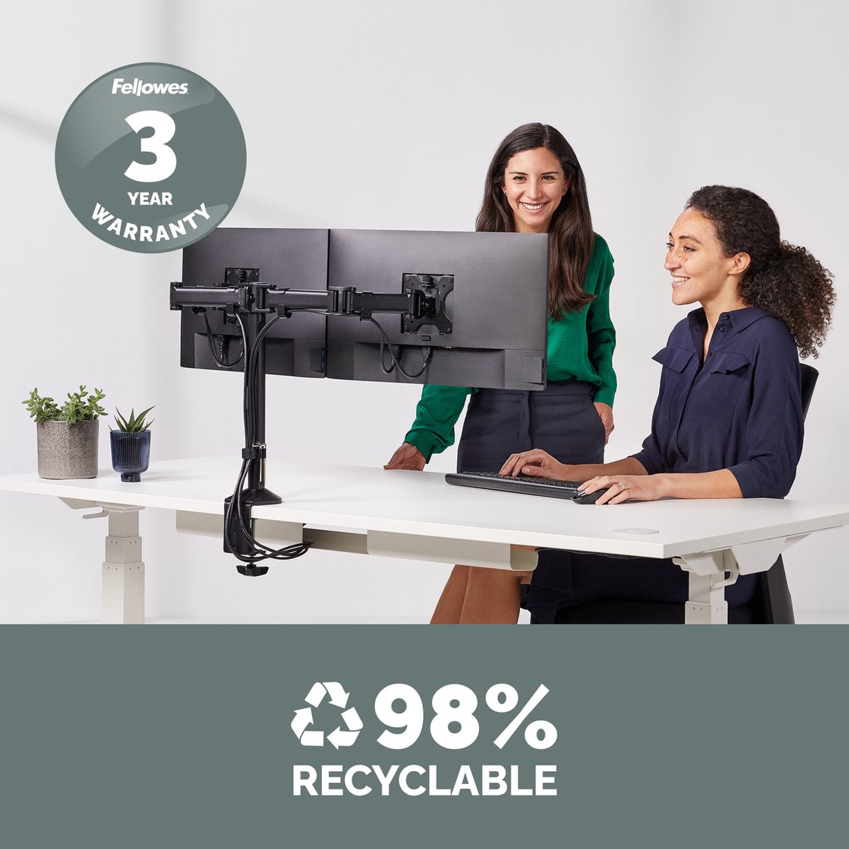 Fellowes Reflex Dubbele Monitor Arm - verstelbaar voor 2 schermen thumbnail 7