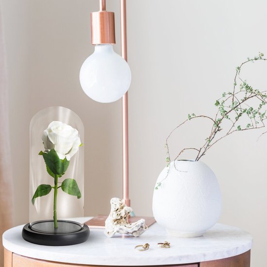La Rose Flower White - Rose blanche de Luxe en cloche en verre - Rose en verre - Décoration florale romantique