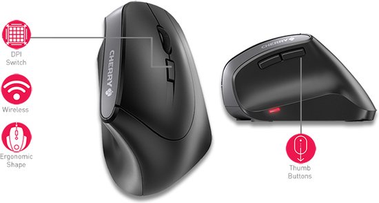 Ergonomische Muis Linkshandig CHERRY MW 4500 LEFT Draadloze Muis – Ergonomisch Voor Linkshandigen, 45° Ontwerp, 6 Knoppen, 3 DPI Standen Cherry Muis 45 Graden