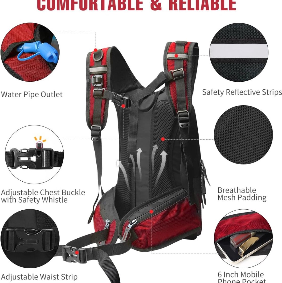 Sac à eau 2 L - Sac à dos - Sans BPA - Réutilisable - Système d'hydratation - Camping