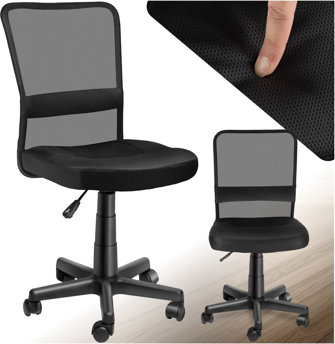 tectake® Ergonomische Bureaustoel - Draaistoel met Wielen, Gamingstoel, Comfortabel Meubilair voor Studeer- en Kinderkamer, PC- en Computerbureau - Zwart - tectake® - €51,99