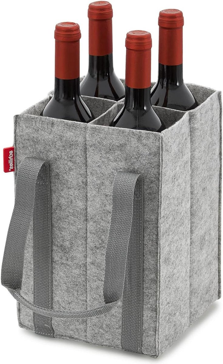 Flessentas 4 vakken 15 liter flessen vilt gerecycled grijs 18 cm x 18 cm x 27 cm Flessentas
