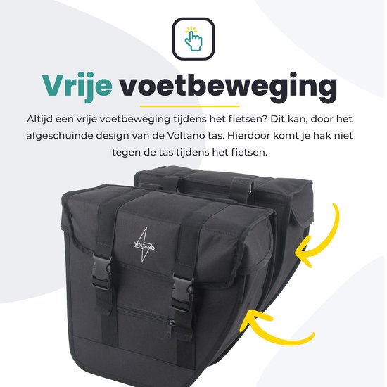 Voltano Dubbele Fietstas Urban Flow XL Afgeschuind - Zwart - 40 Liter - 100% Waterdichte Fietstassen - Fietstassen Elektrische Fietsen