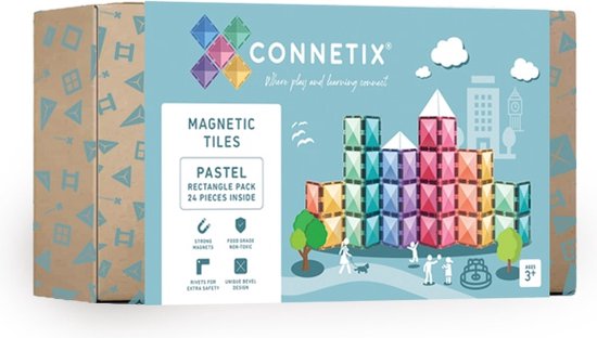 CONNETIX - Magnetisch Tegels - Pastel Rechthoekige Verpakking - 24 Stuks