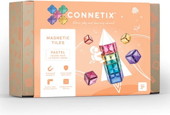 Foto: Connetix magnetisch tegels pastel vierkante verpakking 40 stuks