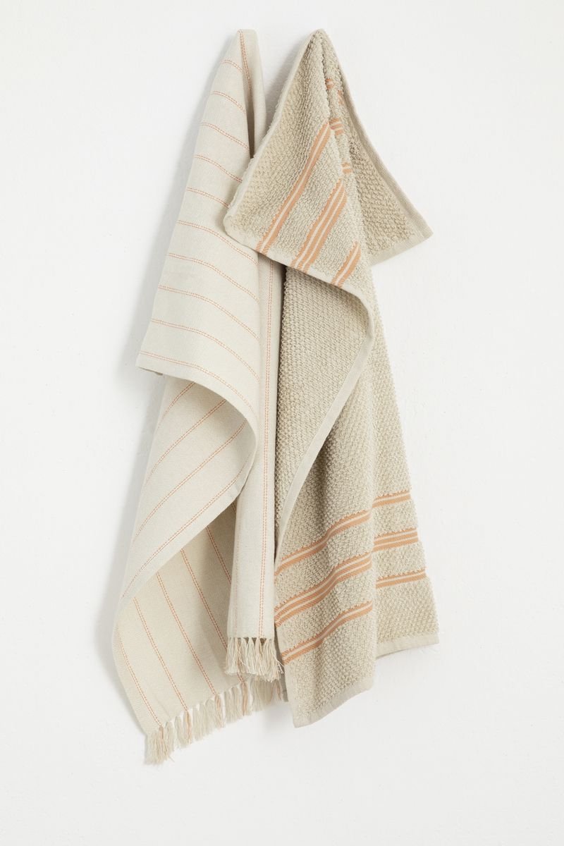 Sissy-Boy - Beige gestreepte handdoek en theedoek terry