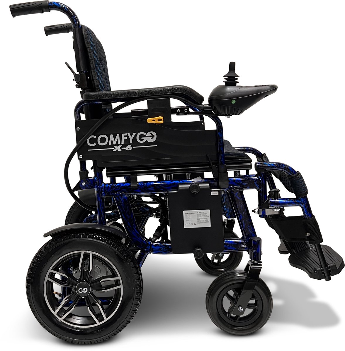 Goedkoopste Comfygo X-6 Elektrische Rolstoel voor volwassenen, Lichtgewicht, Opvouwbaar, 12AH Li-ion batterij, bereik tot 20 km, Blauw, 45cm
