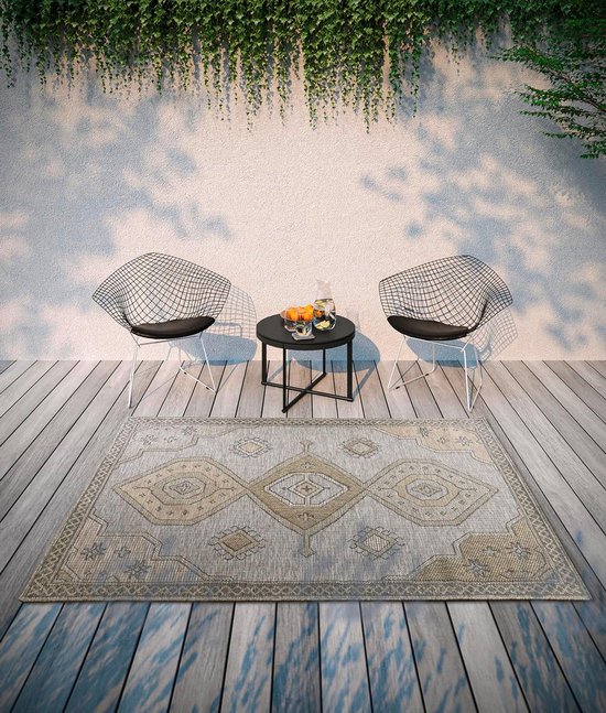 Paco Home Buiten Vloerkleed Platweefsel Modern Ethno Patroon Zigzagdesign In Geel, Maat:60x100 cm