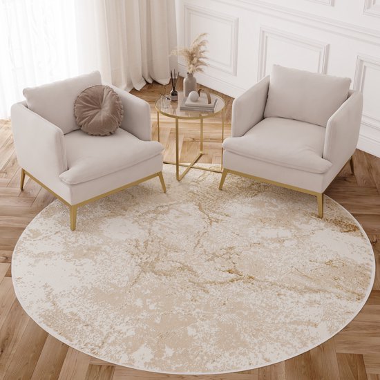 Tapiso Crystal Tapis rond Beige Marron à poils courts Tapis moderne Taille – 120 x 120