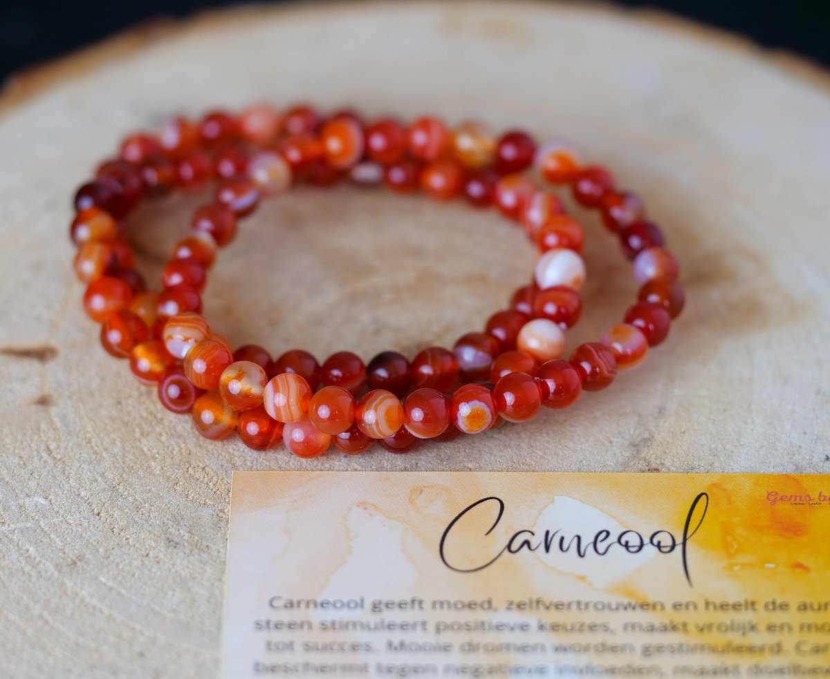 Carneool Armband 6mm, edelstenen - Perfect cadeau voor vrouwen- Inclusief uitleg - Spiritueel - Carnelian - Positieve keuzes - Zelfvertrouwen - Doelbewust - Stress - Slapen - 100% NATUURLIJK