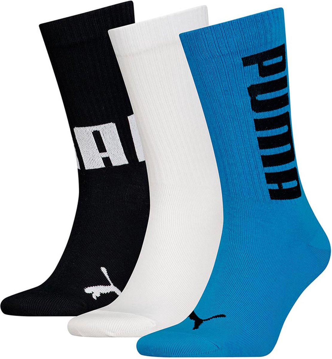 Unisex Big Logo Crew 3-Pack Blauw