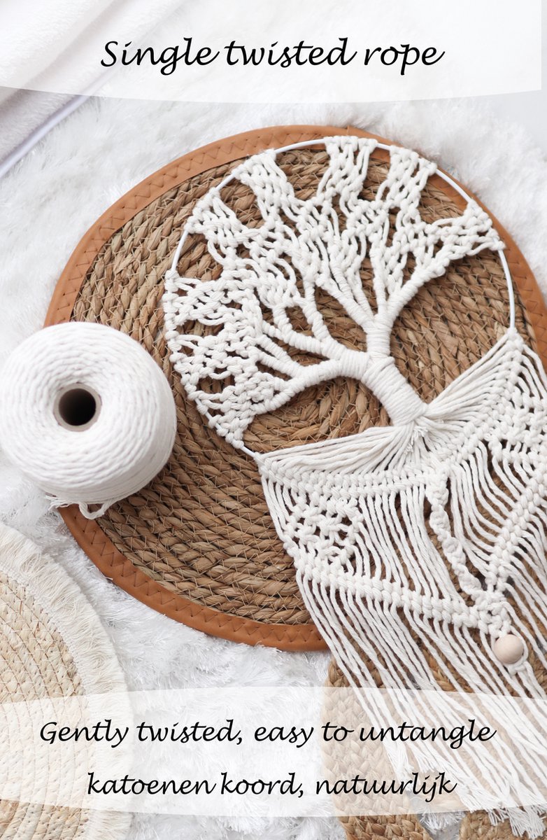 3mm x 200m Korenblauw macramé katoenen koord Macrame Touw|kleuren om mee te knutselen|Garen voor Wandkleed en Plantenhanger Zelf Maken|Dromenvanger||engel van macramé — afbeelding 11