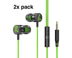2x Bedrade oortjes - In Ear Oordopjes - Oortjes met Draad en Microfoon - Extra Bass - 3,5mm Jack Aansluiting - 120cm kabel - Groen